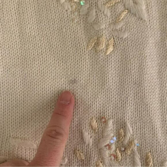 Habana cream zip up grandma core cardigan sweater with sequins medium petite - Picture 4 of 8